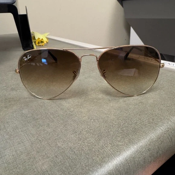 Ray-Ban Gold and Brown Aviator Sunglasses